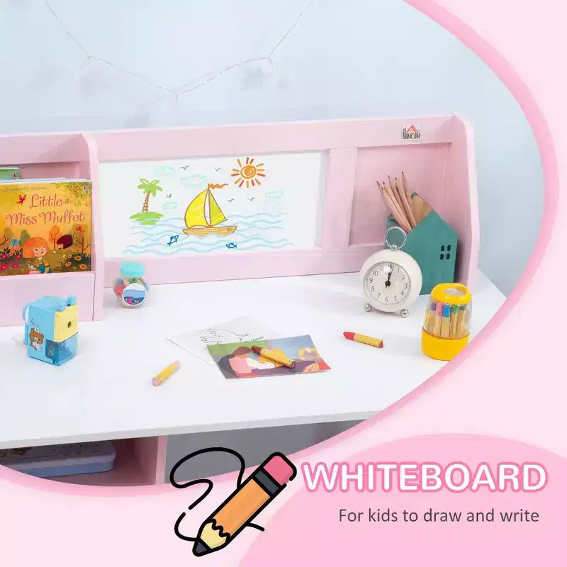 Set scrivania e sedia per bambini, Scrivania per bambini con piano lavagna, Mobiletto contenitore, Tavolo studio per bambini per scrivere, leggere, imparare