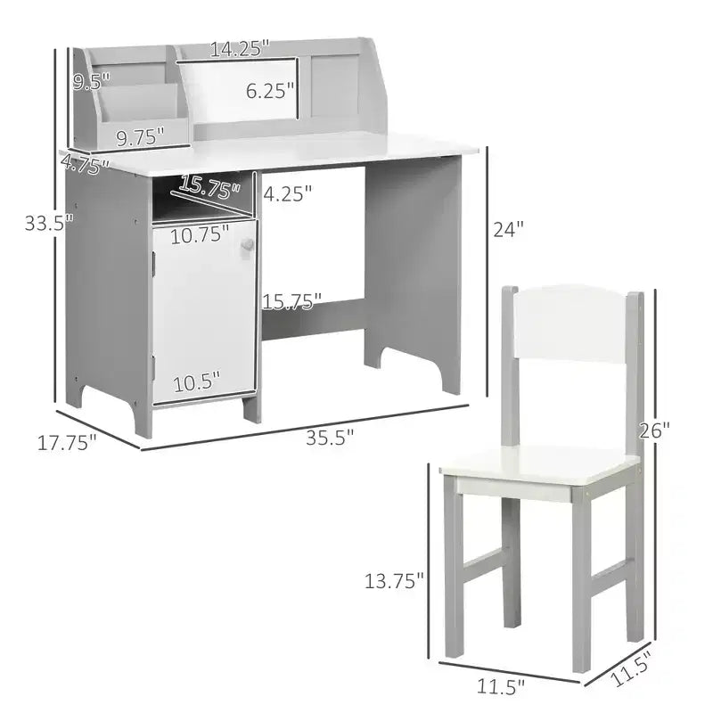 Set scrivania e sedia per bambini, Scrivania per bambini con piano lavagna, Mobiletto contenitore, Tavolo studio per bambini per scrivere, leggere, imparare