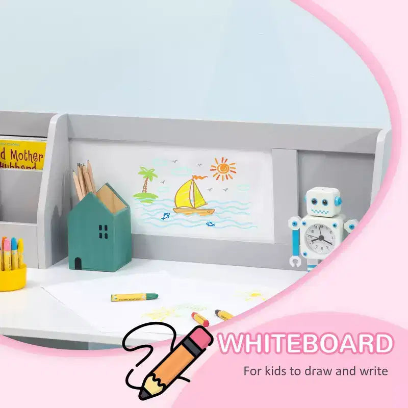 Set scrivania e sedia per bambini, Scrivania per bambini con piano lavagna, Mobiletto contenitore, Tavolo studio per bambini per scrivere, leggere, imparare