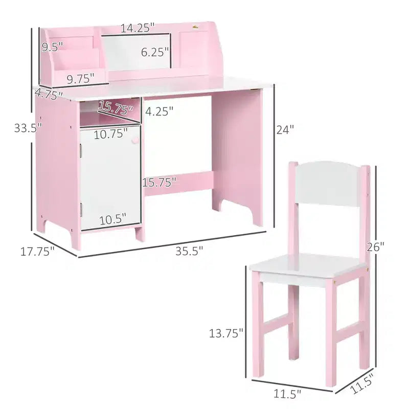 Set scrivania e sedia per bambini, Scrivania per bambini con piano lavagna, Mobiletto contenitore, Tavolo studio per bambini per scrivere, leggere, imparare