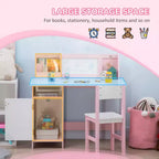 Set scrivania e sedia per bambini, Scrivania per bambini con piano lavagna, Mobiletto contenitore, Tavolo studio per bambini per scrivere, leggere, imparare