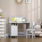 Set scrivania e sedia per bambini, Scrivania per bambini con piano lavagna, Mobiletto contenitore, Tavolo studio per bambini per scrivere, leggere, imparare