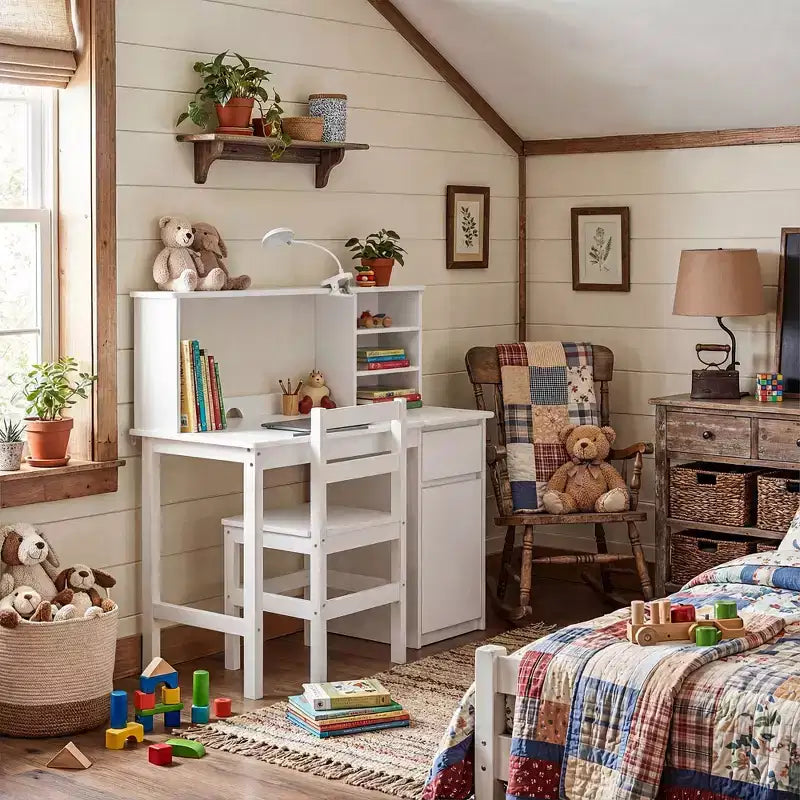 Set scrivania e sedia per bambini in legno massello: piano regolabile inclinabile + scomparto integrato + lampada a clip, postazione di studio ergonomica per bambini