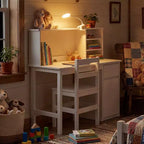 Set scrivania e sedia per bambini in legno massello: piano regolabile inclinabile + scomparto integrato + lampada a clip, postazione di studio ergonomica per bambini