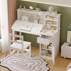 Set scrivania e sedia per bambini in legno massello: piano regolabile inclinabile + scomparto integrato + lampada a clip, postazione di studio ergonomica per bambini