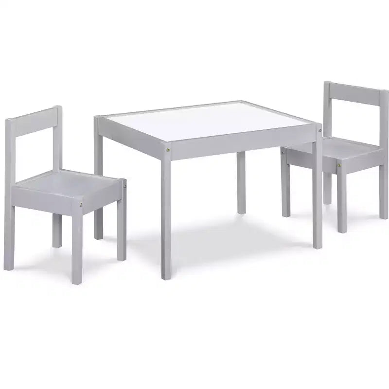 Set 3 Pezzi Tavolo per Bambini con Superficie Cancellabile a Secco e Due Sedie, Grigio