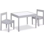 Set 3 Pezzi Tavolo per Bambini con Superficie Cancellabile a Secco e Due Sedie, Grigio