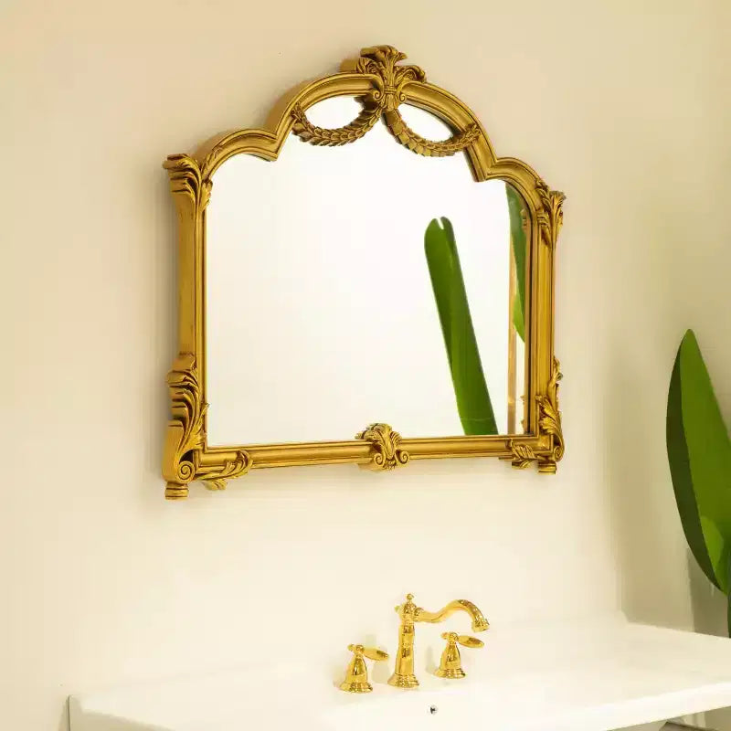 35 specchio da parete barocco revival con cornice intagliata in PU, striscia luminosa retroilluminata, specchio decorativo per bagno, camera da letto o soggiorno