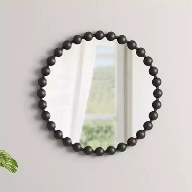 Round 27 Wall Mirror with Iron Metal Frame, Stylish Decorative Mirror for Bathroom, Bedroom, or Hallway-Panipeachy
