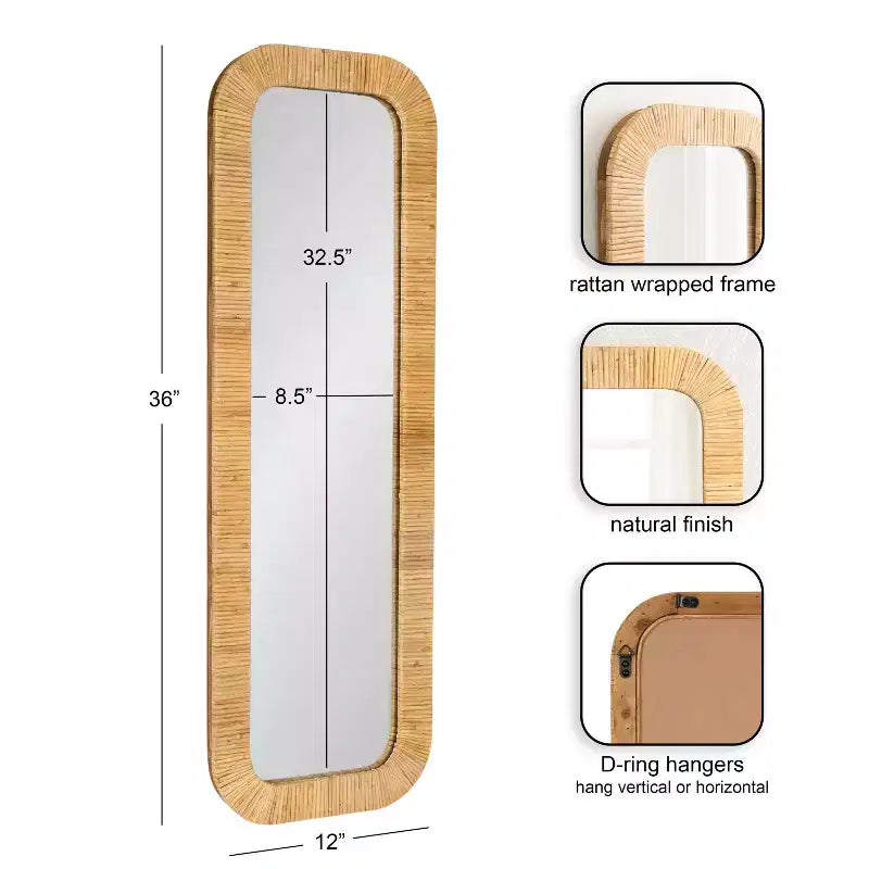 Specchio da parete Rahfy rettangolare con cornice, naturale, 12x36