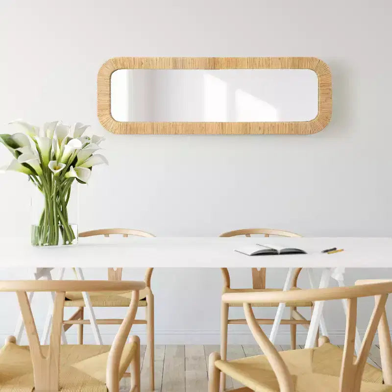 Specchio da parete Rahfy rettangolare con cornice, naturale, 12x36