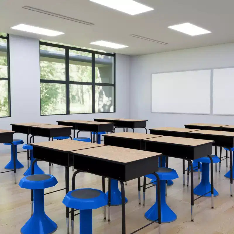 Banco aperto con scatola portacarte in metallo, regolabile, arredamento per aula