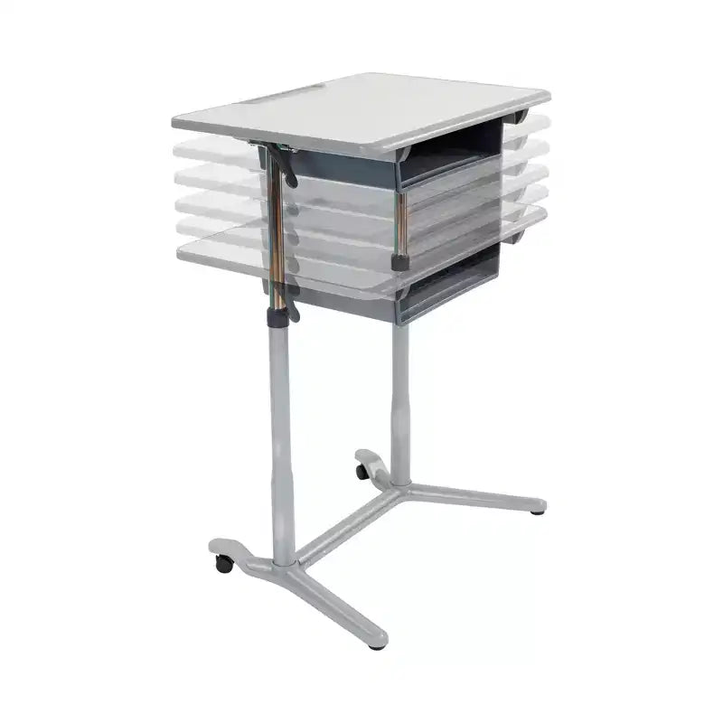 3S Mobile Open Front Desk, Sit Stand and Store, Regolabile, Arredo per aula, Grigio
