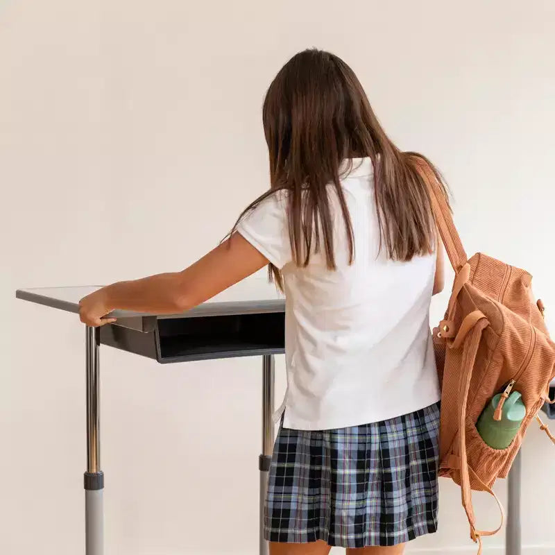3S Mobile Open Front Desk, Sit Stand and Store, Regolabile, Arredo per aula, Grigio
