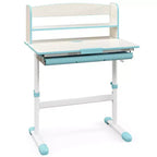 Scrivania per bambini con piano inclinabile a 7 livelli, altezza regolabile, cassetto estraibile, blu/grigio/rosa