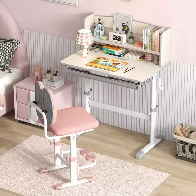 Scrivania per bambini con piano inclinabile a 7 livelli, altezza regolabile, cassetto estraibile, blu/grigio/rosa