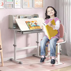 Scrivania per bambini con piano inclinabile a 7 livelli, altezza regolabile, cassetto estraibile, blu/grigio/rosa