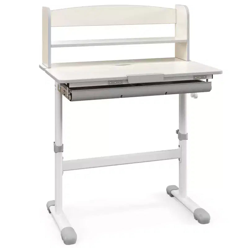 Scrivania per bambini con piano inclinabile a 7 livelli, altezza regolabile, cassetto estraibile, blu/grigio/rosa