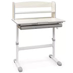 Scrivania per bambini con piano inclinabile a 7 livelli, altezza regolabile, cassetto estraibile, blu/grigio/rosa