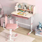 Scrivania per bambini con piano inclinabile a 7 livelli, altezza regolabile, cassetto estraibile, blu/grigio/rosa