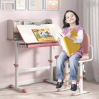 Scrivania per bambini con piano inclinabile a 7 livelli, altezza regolabile, cassetto estraibile, blu/grigio/rosa