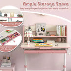 Scrivania per bambini con piano inclinabile a 7 livelli, altezza regolabile, cassetto estraibile, blu/grigio/rosa