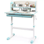 Costway Kids Study Desk with 7-Level Tiltable Desktop Adjustable Height Pull Out Drawer Blue/Grey/Pink