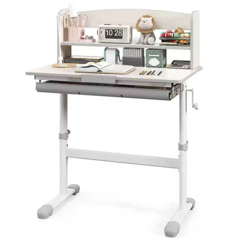 Scrivania per bambini con piano inclinabile a 7 livelli, altezza regolabile, cassetto estraibile, blu/grigio/rosa