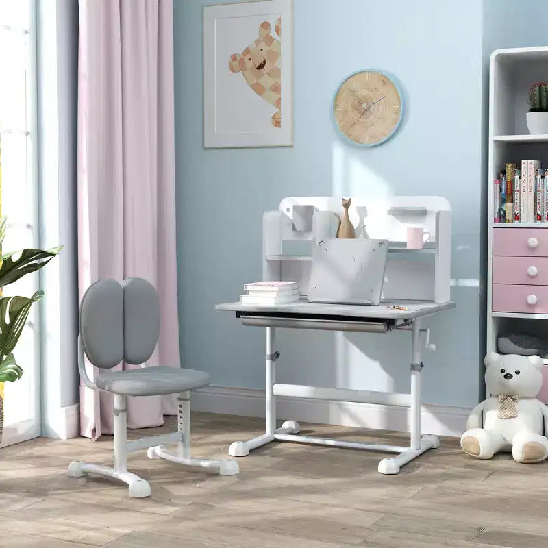 Set scrivania e sedia per bambini, scrivania e sedia per bambini regolabili in altezza con piano inclinabile, cassetto portaoggetti e leggio