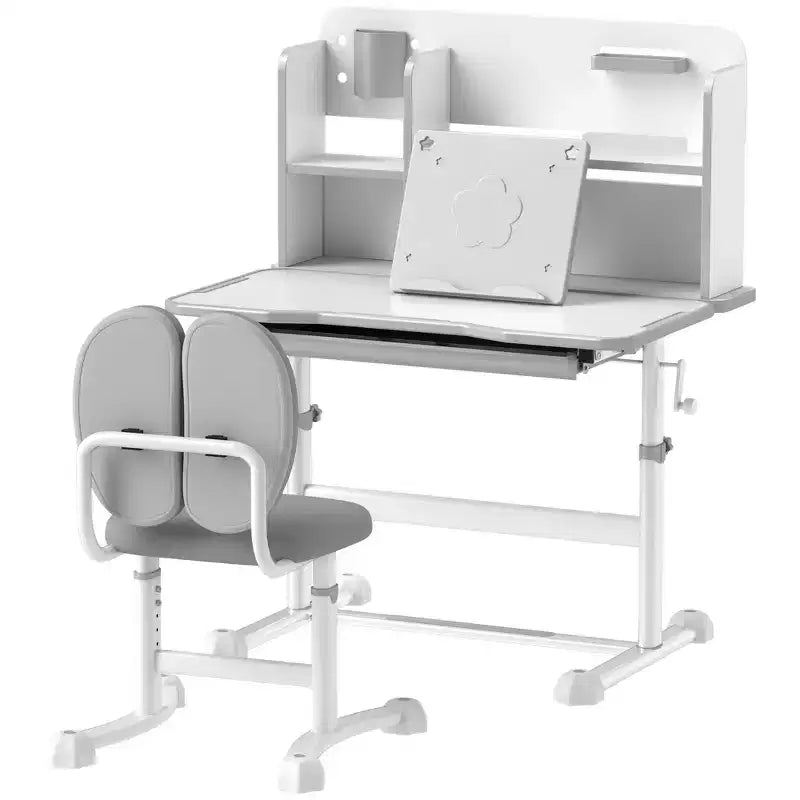 Set scrivania e sedia per bambini, scrivania e sedia per bambini regolabili in altezza con piano inclinabile, cassetto portaoggetti e leggio