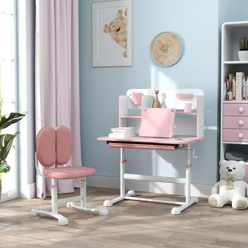 Set scrivania e sedia per bambini, scrivania e sedia per bambini regolabili in altezza con piano inclinabile, cassetto portaoggetti e leggio