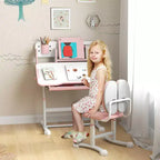 Set scrivania e sedia per bambini, scrivania e sedia per bambini regolabili in altezza con piano inclinabile, cassetto portaoggetti e leggio