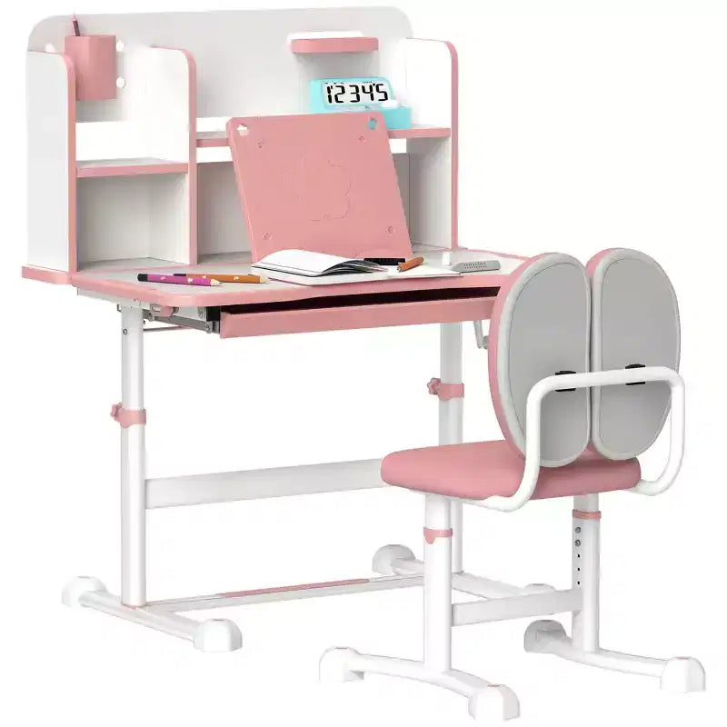 Set scrivania e sedia per bambini, scrivania e sedia per bambini regolabili in altezza con piano inclinabile, cassetto portaoggetti e leggio