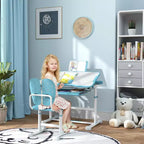 Scrivania e Sedia per Bambini, Set Scrivania e Sedia Regolabili in Altezza con Piano Inclinabile e Contenitore per Scrivere, Leggere e Disegnare