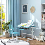 Scrivania e Sedia per Bambini, Set Scrivania e Sedia Regolabili in Altezza con Piano Inclinabile e Contenitore per Scrivere, Leggere e Disegnare