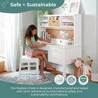 Scrivania per bambini Madison con cassettiera e sedia - Bianco: Tavolo da scrittura in legno per bambini con contenitore, Tavolo da studio in legno per bambini con cassettiera