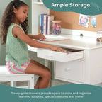 Scrivania per bambini Madison con cassettiera e sedia - Bianco: Tavolo da scrittura in legno per bambini con contenitore, Tavolo da studio in legno per bambini con cassettiera