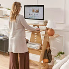 Maker's Puzzle Scrivania regolabile con seduta o in piedi, Arredamento per aula, Naturale