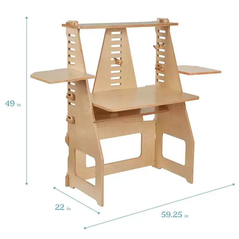 Maker's Puzzle Scrivania regolabile con seduta o in piedi, Arredamento per aula, Naturale