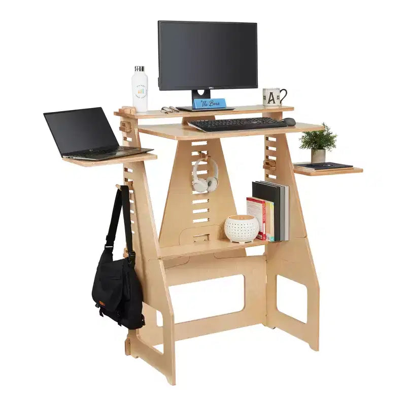 Maker's Puzzle Scrivania regolabile con seduta o in piedi, Arredamento per aula, Naturale
