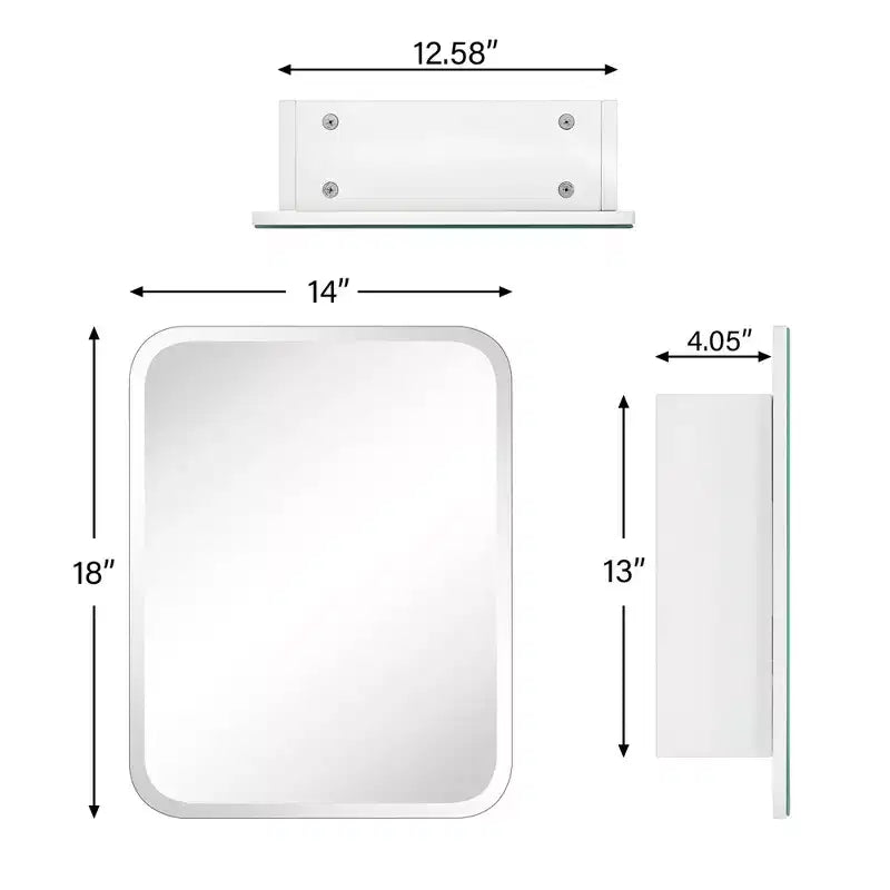 Armadietto dei medicinali senza cornice in metallo, rettangolare, a incasso e a montaggio superficiale, con specchio Claytin