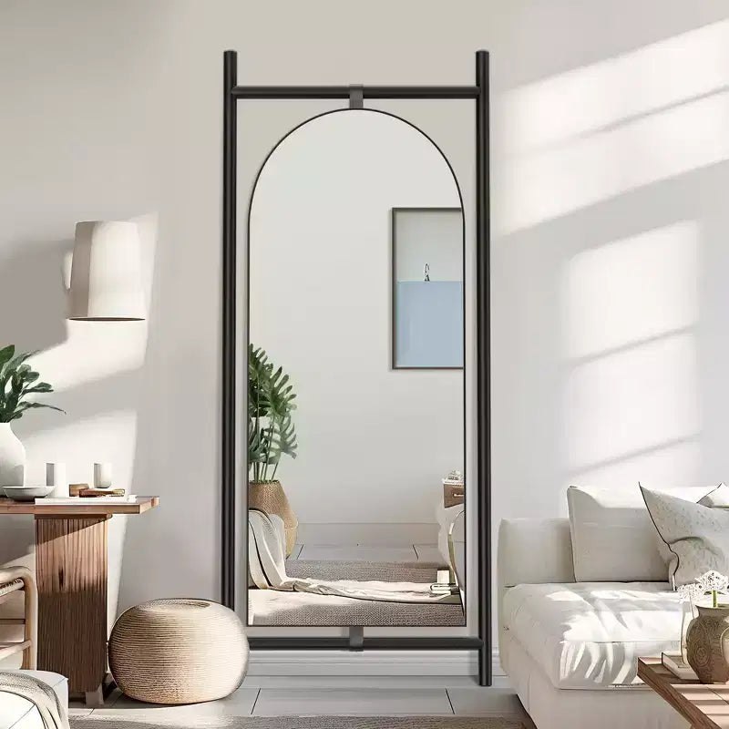 Specchio a figura intera da terra in legno massello ad arco extra-large